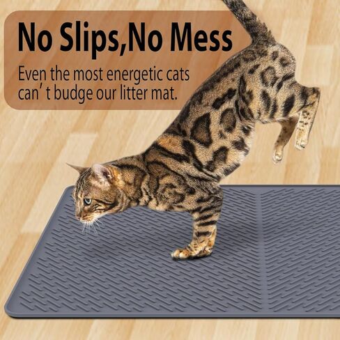 Cat Mat for Litter Box, 28"x20" Cat Litter Mat, Waterproof Litter Trapping Catcher Food Grade Silicone Pad for Floor, Gray in Kuwait