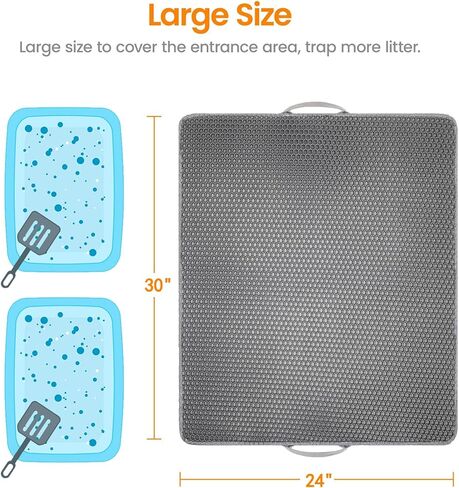 Cat Litter Box Mat for Multi-Cat Homes, 30"x24" XXL Waterproof Litter Trapper with Handles & 30% Wider Hex Grid, Double-Layer EVA Kitty Mat, Non-Slip Floor Protector, Gray in Saudi Arabia