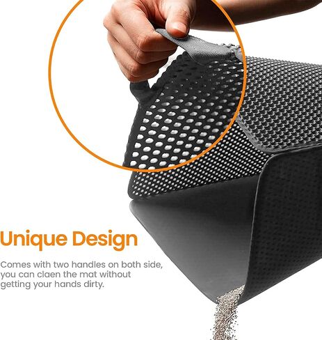 Cat Litter Box Mat for Multi-Cat Homes, 30"x24" XXL Waterproof Litter Trapper with Handles & 30% Wider Hex Grid, Double-Layer EVA Kitty Mat, Non-Slip Floor Protector, Gray in Saudi Arabia