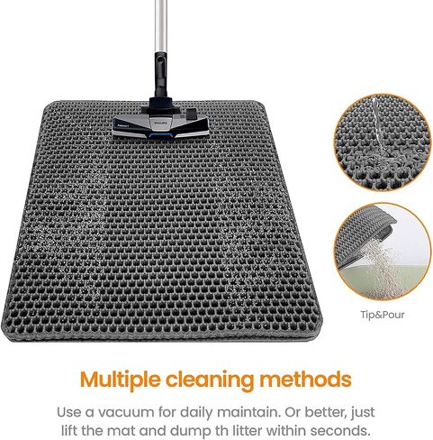 Cat Litter Box Mat for Multi-Cat Homes, 30"x24" XXL Waterproof Litter Trapper with Handles & 30% Wider Hex Grid, Double-Layer EVA Kitty Mat, Non-Slip Floor Protector, Gray in Saudi Arabia