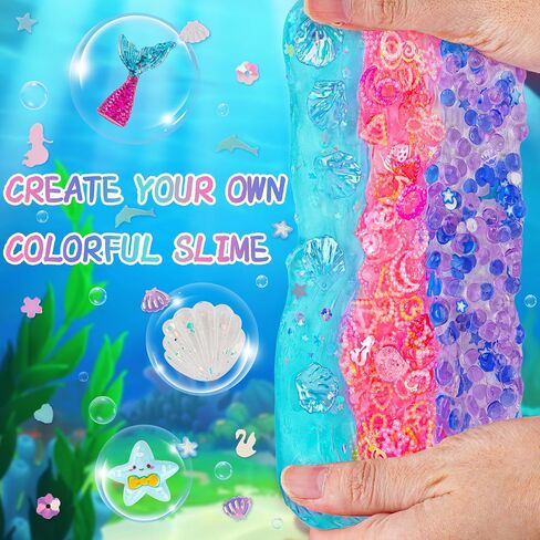 3 x 100mL Ocean Slime Kit for Girls & Boys: Mermaid Bead, Pink Crunchy & Blue Clear Slime, Sensory Experience DIY Slimes Set, Slimes Party Favors for Kids Birthday Easter Halloween Teens Gift in Saudi Arabia