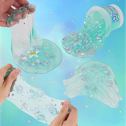 3 x 100mL Ocean Slime Kit for Girls & Boys: Mermaid Bead, Pink Crunchy & Blue Clear Slime, Sensory Experience DIY Slimes Set, Slimes Party Favors for Kids Birthday Easter Halloween Teens Gift in Saudi Arabia