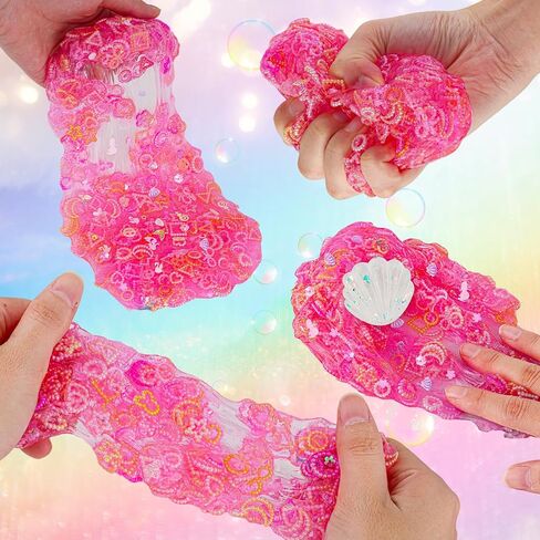 3 x 100mL Ocean Slime Kit for Girls & Boys: Mermaid Bead, Pink Crunchy & Blue Clear Slime, Sensory Experience DIY Slimes Set, Slimes Party Favors for Kids Birthday Easter Halloween Teens Gift in Saudi Arabia