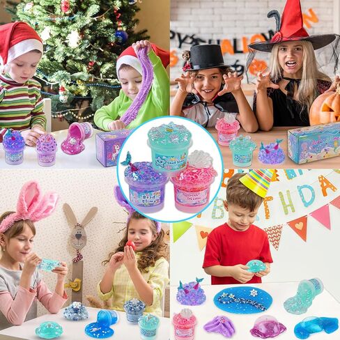 3 x 100mL Ocean Slime Kit for Girls & Boys: Mermaid Bead, Pink Crunchy & Blue Clear Slime, Sensory Experience DIY Slimes Set, Slimes Party Favors for Kids Birthday Easter Halloween Teens Gift in Saudi Arabia