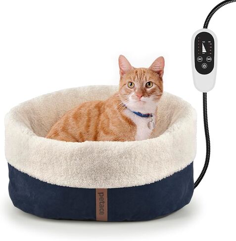 Heated Cat Bed with Auto Shut Off Timer, 17.7" x 13.7" Adjustable Temperature Indoor Pet Heating Cushion Bed for Kittens, Cats, Puppies and Small Dogs, Gray in Kuwait