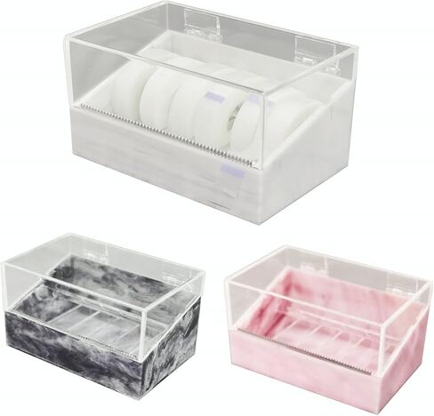 Dust-Proof False Eyelash Tape Cutter and Dispenser - Acrylic Multi-Grid Tapes Storage Box - Holds Up to 6 Rolls (White) in Kuwait