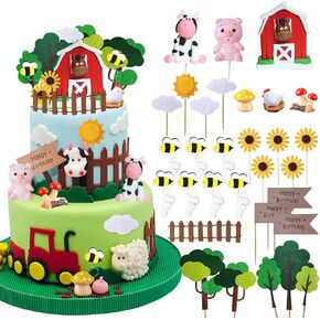 30 PCS Farm Animal Cow Cake Topper Decorations for Farm Animal موضوع عيد ميلاد حفلة استحمام الطفل (النمط أ)
