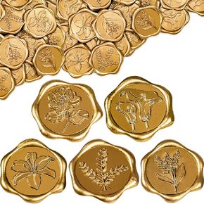 VAIPI 100 PCS ملصقات ختم الشمع اللاصق 5 أنماط ملصقات شمع الأزهار العتيقة الذهب الذهب ملصق ختم لدعوة رسالة عيد ميلاد الزفاف ، وبطاقات المعايدة ، والهدية التفاف