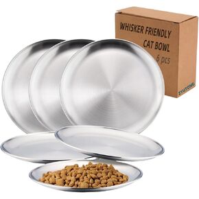 6 PCS Stafless Steel Cat Bowls مجموعة-أطباق القطط الضحلة الواسعة ، وعاء طعام الحيوانات الأليفة الصديقة للوقود للمنازل متعددة القطط ، غسالة الصحون آمنة ، درجة احترافية ، عريضة منخفضة ، BPA خالية من التنظيف السهل النظيف