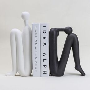 كتاب نهائي- مفكر الديكور ، حامل الكتب البيضاء والأسود ، حامل سدادة الكتب الثقيلة غير المستقرة- كتاب نهايات للرفوف ديكور مكتب غرفة المعيشة