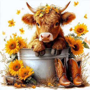 MAXBYE Cow Diamonds Painting Kits for Adults, Highland Cow 5D DIY Diamond Painting Dots Art Kits for Beginner, Diamonds Full Round Gem Crystal Art Paint by Diamond, Home Wall Decor 12x12 in in Kuwait