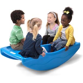 Simplay3 Two Sided Rock and Roll Teeter Totter Seesaw and Climbing Bridge, Fits up to Four Children and Kids for Rocking and Climbing - Indoor/Outdoor - Blue, Made in USA