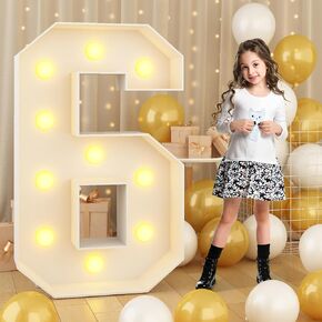 MARQUEEE 4FT NUTSATION مع رقم 6 أبيض فسيفساء إطار فتحة في رسالة 6 لزخارف حفلة عيد الميلاد السادسة قبل الورق المقوى الكبرى ، لوحة الرغوة السميكة الكثيفة ، الذكرى السنوية
