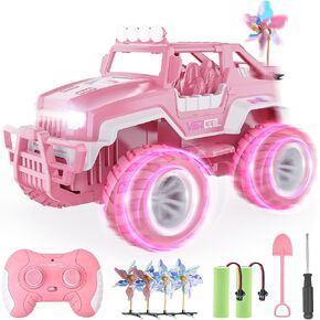 Bezgar Remote Control Car for Girls - 1:16 Pink RC Cars مع 4 طواحين الهواء ، 2.4 جيجا هرتز مع مصابيح LED ، 80 دقيقة تلعب مع بطارية قابلة لإعادة الشحن ، ألعاب جيب الشاحنة للأطفال