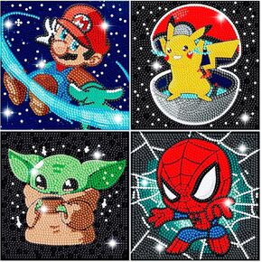 Diamond Art Kits for Kids - 4 Pack Diamond Art Painting Kits - Arts and Crafts for Kids Ages 8-12 - Diamond Art Mosaic Kits for Adults Beginner - GEM Art for 5 6 7 9 10 Year Old Girls Boys Gifts