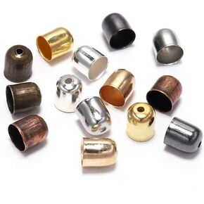 50pcs متعدد الألوان شرابة الحبال اللحم المبكرة الطرف الغطاء من جلد الغزال من الألياف الطرفية نهاية الخرز Caps Caps Coll End Cap for Jewelry Making Caps Caps Supplies DIY (12 × 12 مم)