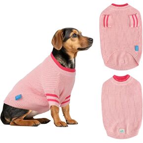 Two Tone Stacked Round Neck Pullover Dog Sweater, Pet Dogs Sweaters, Knitted Dog Clothing,Pet Clothes, Suitable for Dogs of All Seasons and Types(Pink, S)