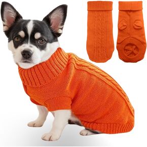 Small Dog Sweater with Hind Leg Straps & Knit Turtleneck, Winter Warm Dog Clothes for Small Dogs and Cats, Pet Sweater for Bulldog, Chihuahua, Yorkie, Pug, Kitten (Orange Dog Sweater, XS)