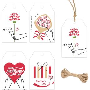 80 Pcs Happy Mother's Day Gift Tags 2x3 Inch Happy Mother's Day Tag with String Thank You Gift Tag Personalized Mothers Day Hanging Paper Tags for Mother's Day Mom's Birthday Party Favors