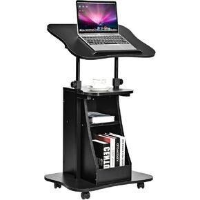 Hysache Lectern Podium Stand, Mobile Adjustable Height Lectern Podium with 4 Swivel Wheels, Rolling Office Desk Cart with 2-Layer Locker & Paperboard for Study, Classroom, Dorm Room (1)