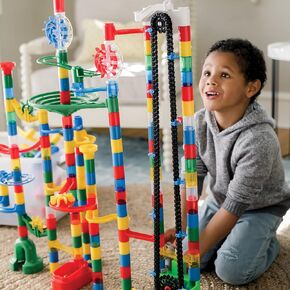 Mindware Colossal Elevator Marble Run-400 قطعة من ألعاب Building Maze Maze مع قطع فريدة من الرخام ، 150 أنابيب ، 9 مسارات ، 50 رخامًا وأكثر من ذلك مع سلة التخزين ذات العجلات