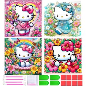 Liccyy New 4 Pack 5D Diamond Art Painting Kits for Adults Teen Starters with All Tools, DIY Full Drill Bead Art Paints by Numbers for Home Wall Decoration Gift, Flowers 12x16 in/Round Gem