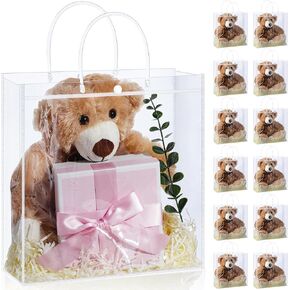 12 Pack Stuffed Bear with Clear Gift Bags Raffia 13.5 Inch Plush Bear Gift Set Large Stuffed Animal Gifts for Mothers Day Graduation Wedding Birthday Party Favors