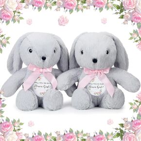 HyDren 2 Pieces Flower Girl Gifts Wedding 10 Inch Bunny Stuffed Animal Will You Be Our Flower Girl Proposal Gifts from Bride for Wedding Proposal Anniversary Party