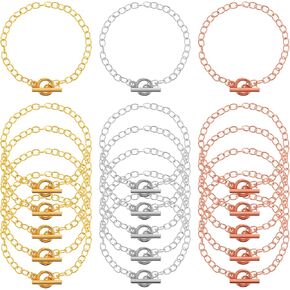 18 Pcs Charm Bracelet Chains Charms Chain Bracelet with OT Toggle Clasp Chain Link Bracelets Charm Chain Charm Bracelets Chains for Jewelry Making Women DIY Crafts Supplies (Gold, Silver, Rose Gold)
