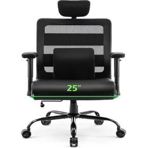 Extra Wide Seat Office Chair for Big and Tall 500lbs, with High Back Adjustable Headrest Lumbar Support Arms Wheels Heavy Duty (Breathable Fabric Seat)