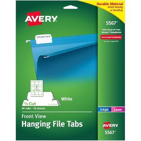 Avery 5567 علامات تبويب ملفات تعليق ، ليزر/حبر ، 1/5 علامات تبويب ، 8-1/2 بوصة x11 بوصة ، 90/pk ، نحن