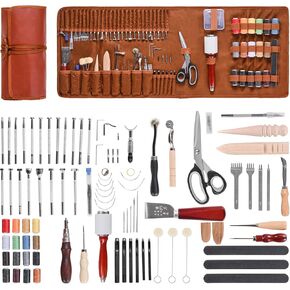 أدوات عمل Vevor Leather Tools ، 92 PCS من الأدوات الحرفية الجلدية مع حقيبة تخزين جلدية محمولة ، أدوات الصنفرة ختم الخياطة المحمولة ، مثالية لعشاق DIY والمحترفين