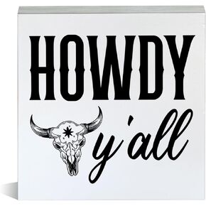 Farmhouse Cowboy Coffee Strong and Hot Wooden Box Sign Western Cowboy Theme Wood Block Tabletop Sign Decorative Desk Sign Home Kitchen Bar Shelf Decor 5 X 5 Inches