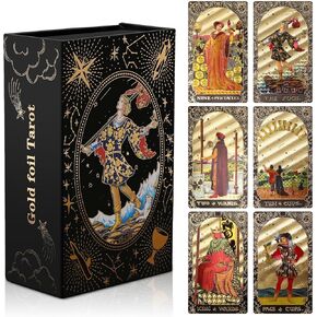 KIINO 78 Black Gold Tarot Cards with Guide Book Tarot Deck PVC Thick Tarot Cards for Beginners Tarot Durable Waterproof Wrinkle Resistant