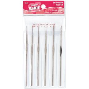 Susan Bates Steel Crochet Hook Set 12185 أحجام 0 ، 1 ، 7 ، 8 ، 9 ، 10-2.55 مم ، 2.35 مم ، 1.50 مم ، 1.40 مم ، 1.25 مم ، 1.15 ملم