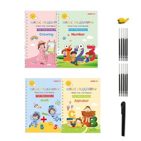 Grooved Handwriting Books for Kids Age 3-8 Reusable Magic Practice Copybook Magic Writing Practice Copy Books for Pre-Writing Activities and Fine Motor Skills Development (4 Pcs)