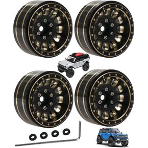 نحاس كامل 1.2in Beadlock RC RIM ترقيات جزء من 1/18 1/24 TRX4M AXIAL SCX24 FMS FCX24 RC Crawler ، 4pcs Metal Wheel Hub قفزات UP (أسود)