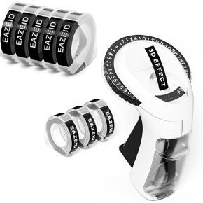 Embossing Label Maker with 8 Rolls Black Tapes, Vintage Embossed Label Maker Manual, Retro Emboss Label Maker Old School, Embosser with 9mm 3D Tapes for Home Office Kids DIY Crafting, Black