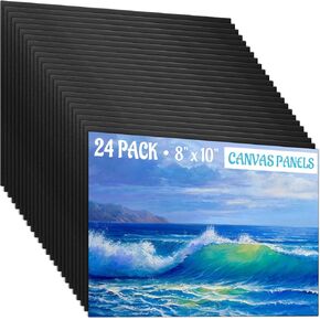 Zoforty 24 Pack Black Canvas لوحات للطلاء ، 8 × 10 بوصة ألواح اللوحات اللوحة للزيت والرسم الأكريليكي