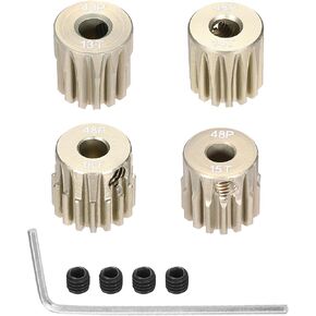 4Pcs 48P Pinion Gear Set 13T 14T 15T 16T for 3.175 mm Shaft Aluminium Alloy Pinion Gear with Screws and Hexagonal Wrench for RC Motor