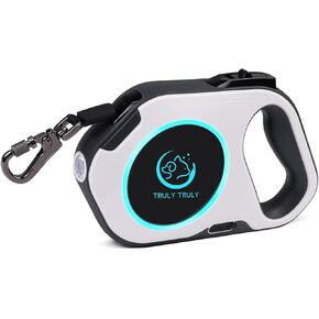 Retractable Dog Leash with Rechargeable LED Light Nylon Tape Tangle-Free (White)