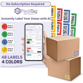 48 Pack Color Smart QR Codels - ملصقات قابلة للسكان مع تطبيق مدعوم من الذكاء الاصطناعى للتعبئة ، والتحرك ، والتخزين والمخزون - iOS & Android