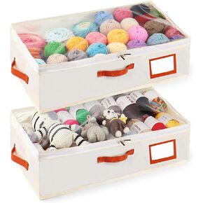 Aeelike 2-Pack Under Bed Yarn Storage Bag, Tool-Free Assembly Yarn Storage with Large Capacity L 22.83"x W 11.81"x H 5.9", Foldable & Lightweight, Oxford cloth