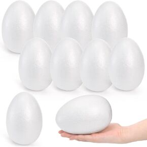 Eorbow 9 Packs Beags Foam ، بيض البوليسترين 6 بوصات سلس لعيد الفصح ، كرات الرغوة الحرفية لعطلة عيد الميلاد في عيد الميلاد صنع مشاريع مدرسة DIY المصنوعة يدويًا ، أبيض