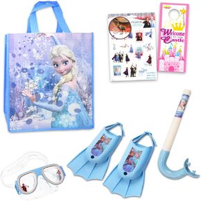 مجموعة سباحة Disney Frozen - حزمة حمام السباحة مع نظارات واقية ، زعانف ، غطس ، وملصقات حقيبة حمل وأكثر | ألعاب حمام سباحة ديزني للأطفال