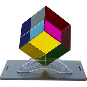 خلط اللون المكعب 2.36 بوصة (6 سم) مع عرض K9 Crystal Glass Prism Cyan & Yellow & Magenta Mixing Color Cube - تعليمية ، علمية ، فيزياء وفن كائن مكتب ، ديكور سطح المكتب
