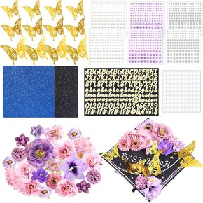 مجموعة تخرج تخرج Cap Decorations 2025 مع Faux Faux Flower Alphabet Rhinestons ملصقات ملصقات ملصقات لؤلؤة لؤلؤة لؤلؤة ورقة للاصطدام ل DIY غراد كاب توبيبر حفلة (وردي)