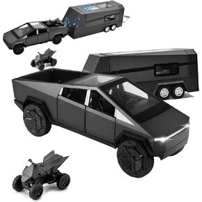 لعبة Cybertruck ، لعبة الشاحنة الإلكترونية مع RV ، دراجة نارية Cybertquad و Truck ، 1/32 سبيكة Diecast Model Model Todel مع الضوء والصوت ، للأطفال الذين تتراوح أعمارهم بين 6 وما فوق - الأسود - الأسود