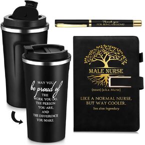 Pickmesh 3 Pcs Male Nurse Gift Set 17 oz Coffee Mug Tumbler A5 Leather Journal with Ballpoint Pen Nurse Appreciation Week Gift Graduation Thank You Favor for Man Male Nursing Assistant(Brown)