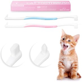 2 Pcs Dual-Sided Cat Toothbrush with Micro Brush Head, Ultra Soft Nano Bristles Pet Toothbrush Kit, Kitten/Puppy Toothbrushes, Fit into Cats/Small Dogs Mouth
